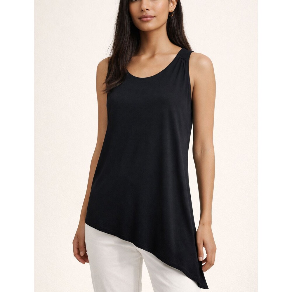 Eileen Fisher Women's Black Asymmetrical Tank Top Minimalist Draped Stretch XS